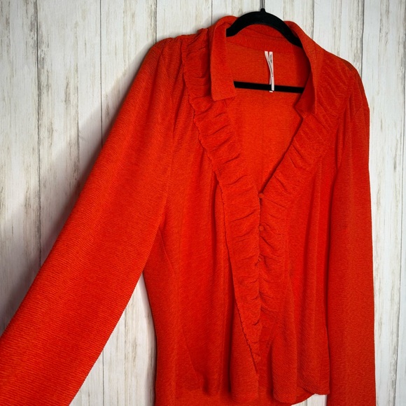 Anthropologie XL Orange Ruffled Blouse - Picture 3 of 6